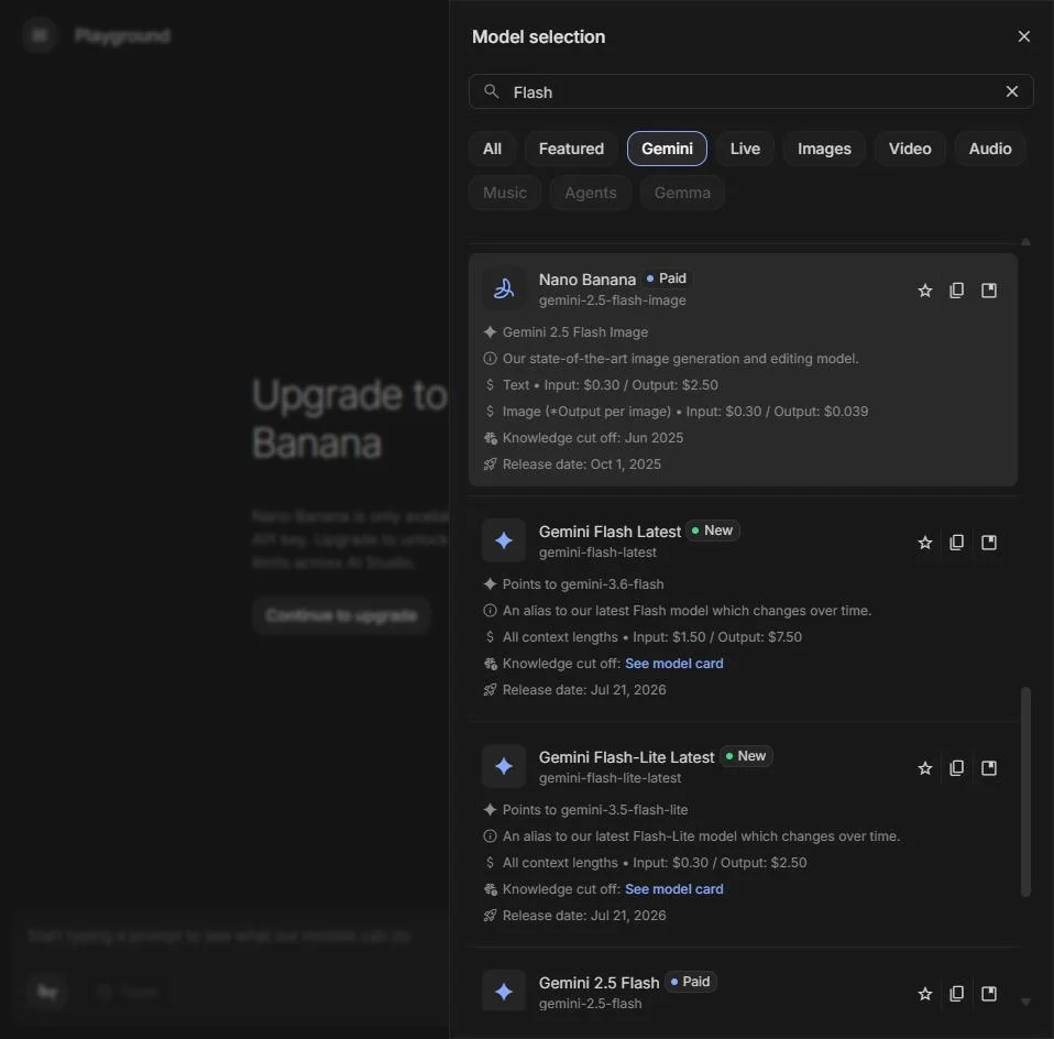 The Gemini app model selector dropdown showing 3.6 Flash, 3.6 Thinking, and 3.1 Pro.