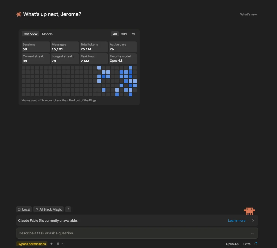The Claude desktop app open on Windows, showing the main interface where you type to Claude Code.