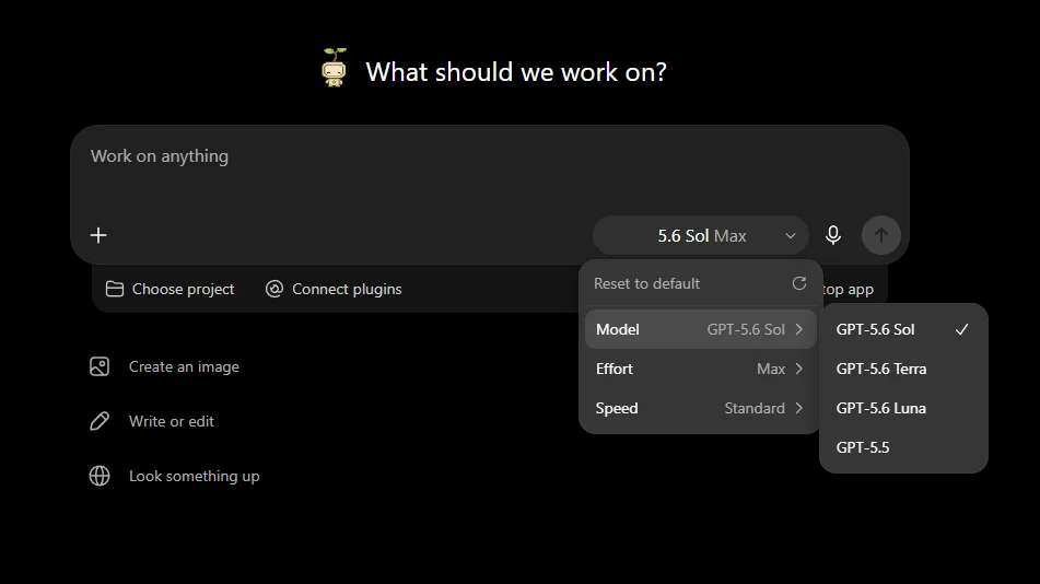 The mode switcher in ChatGPT showing the Chat and Work options, with Work selected