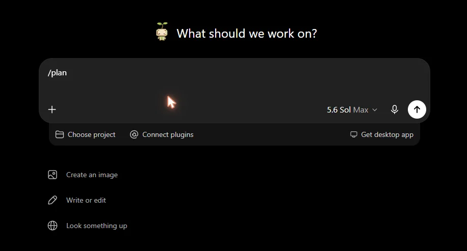 The ChatGPT model picker showing Sol, Terra, and Luna as selectable options with reasoning effort controls