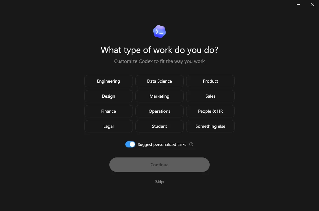 Codex Select items to import screen with Tools and setup, Projects, and Chat sessions