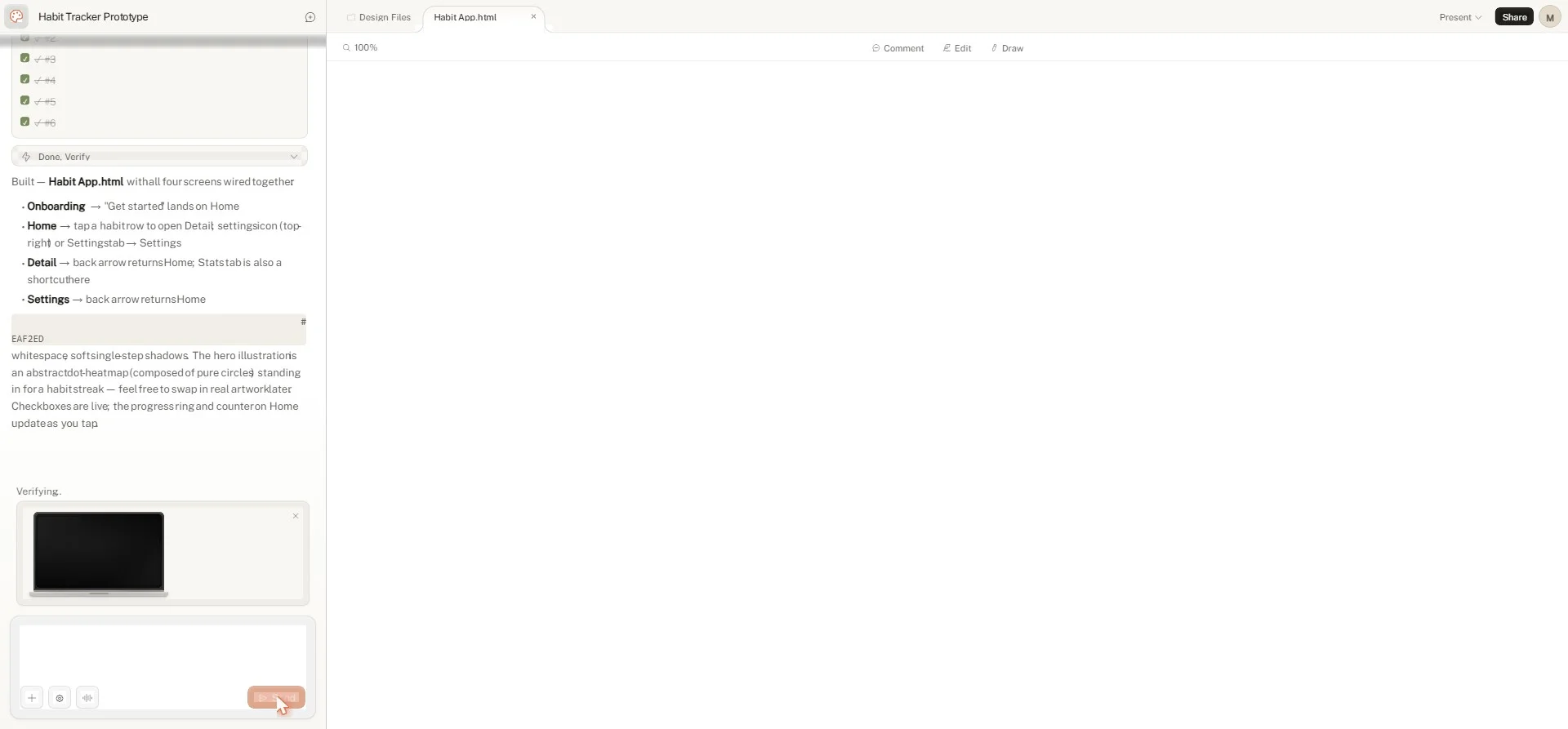 Claude Design landing page showing the project picker with Prototype, Slide deck, From template, and Other options, plus the Recent, Your designs, Examples, and Design systems tabs.