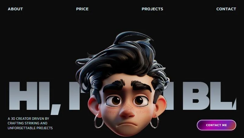 Screenshot of the AI Black Magic 3D portfolio page build, sample 05