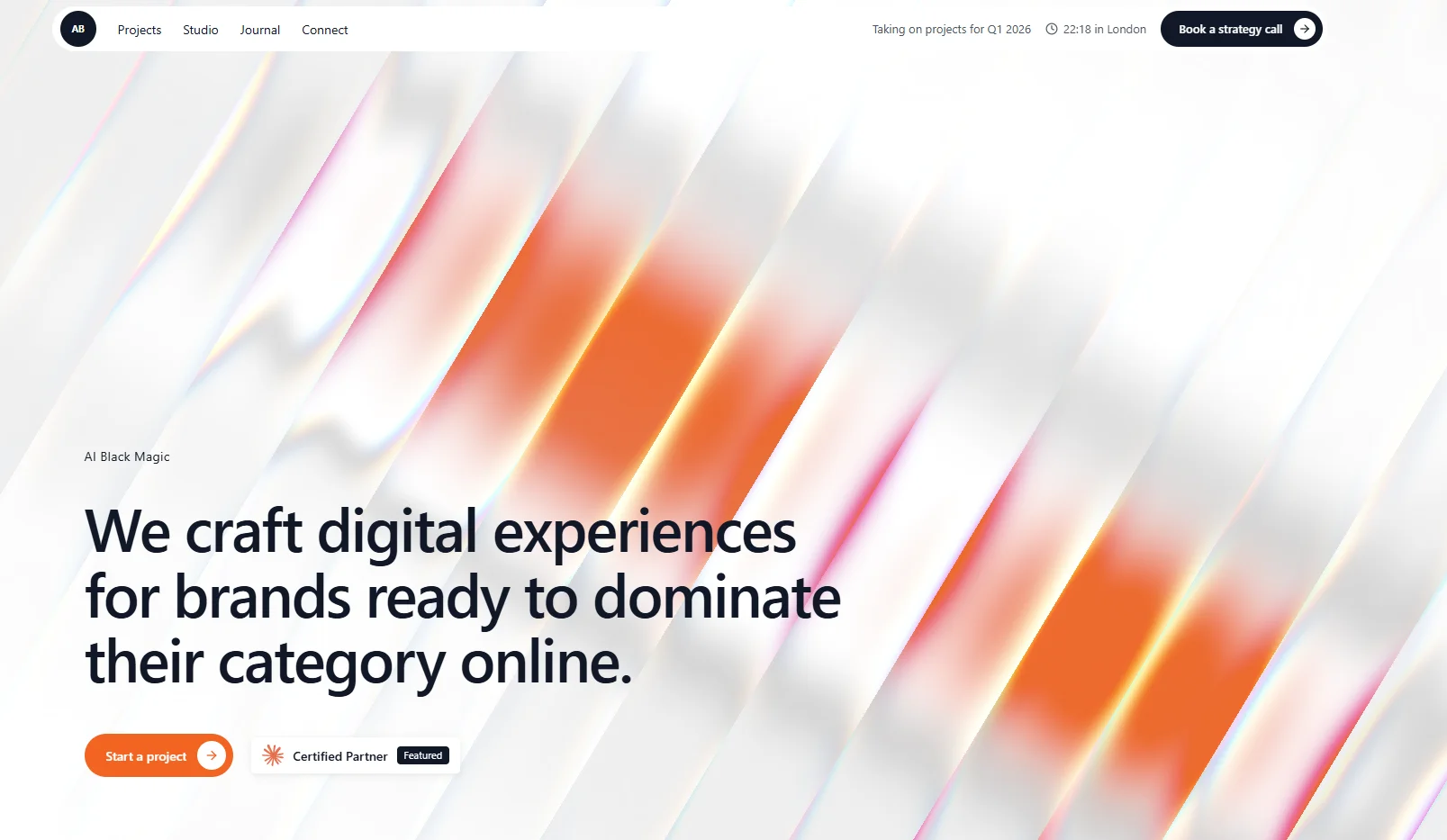 Screenshot of the AI Black Magic agency landing page build, sample 02