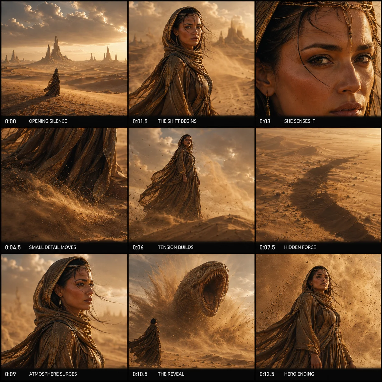 A CapCut editing timeline showing three clips cut into smaller segments and arranged into one sequence, with an audio track underneath.
