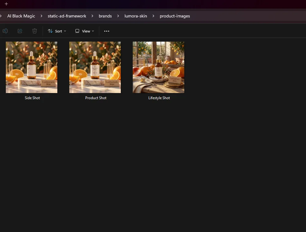Claude Code Desktop App on Windows with the static-ad-framework folder loaded, showing the file tree on the left and the chat panel ready for input.